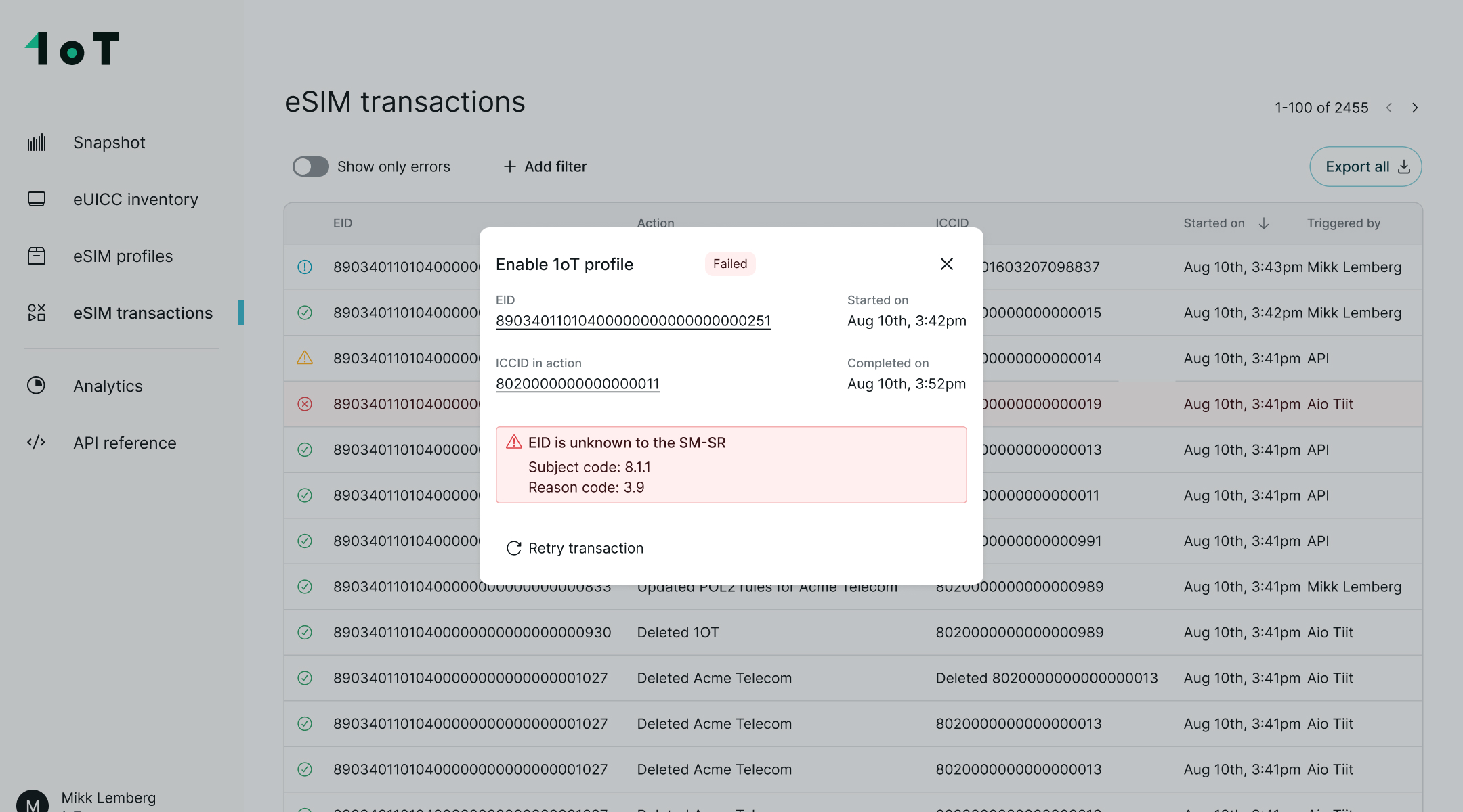 Latest network event and static information about the SIM