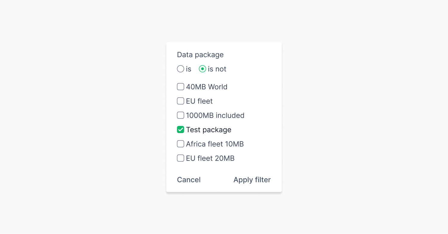 Filter interface showing the 'is/is not' selection toggle for more efficient filtering